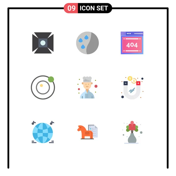 Mobile Interface Flat Color Set Pictogrammes Dollar Chef Informatique Avatar — Image vectorielle