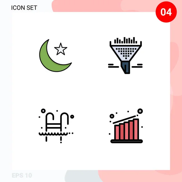 Set Vector Filledline Flat Colors Grid Moon Pool Night Funnel — Archivo Imágenes Vectoriales