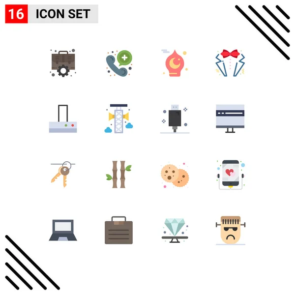 Mobile Interface Flat Color Set Pictograms Suit Heart Telephone Bow - Stok Vektor