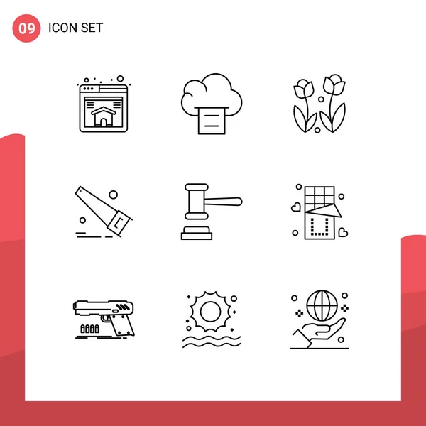 Set Modern Icons Symbols Signs Order Court Nature Auction Hand — Stock Vector