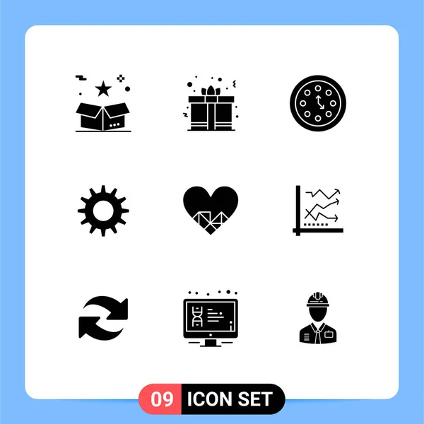 Creative Icons Modern Signs Sysymbols Heart Gear Love Cog Time — Vector de stock