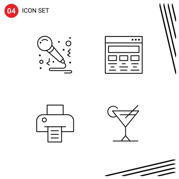 Mobile Interface Line Set Pictograms Birthday Printer Sing Graphic Design — Vector de stock