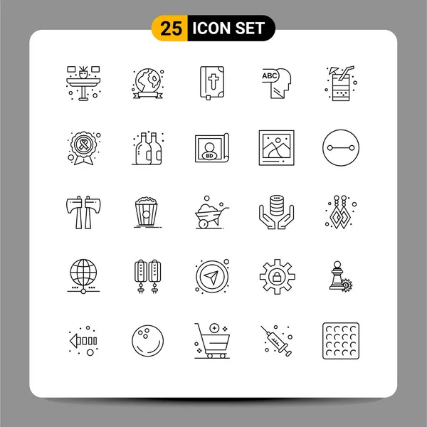 Universal Icon Symbols Group Modern Lines Awareness Ribbon Food Book — Stock Vector