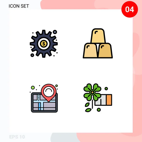 現代的な4つのファイルラインフラットカラーのセットドル ビジネス ピンの写真編集可能なベクトルデザイン要素 — ストックベクタ