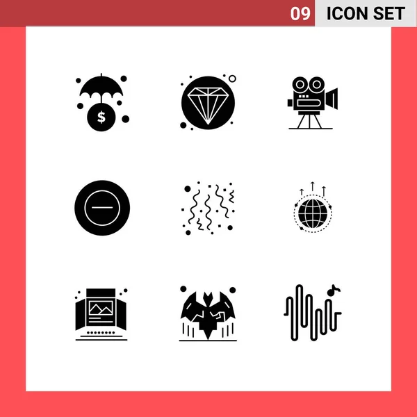 Thematic Vector Solid Glyphs Editable Symbols Party Celebrate Film Birthday — Stockový vektor