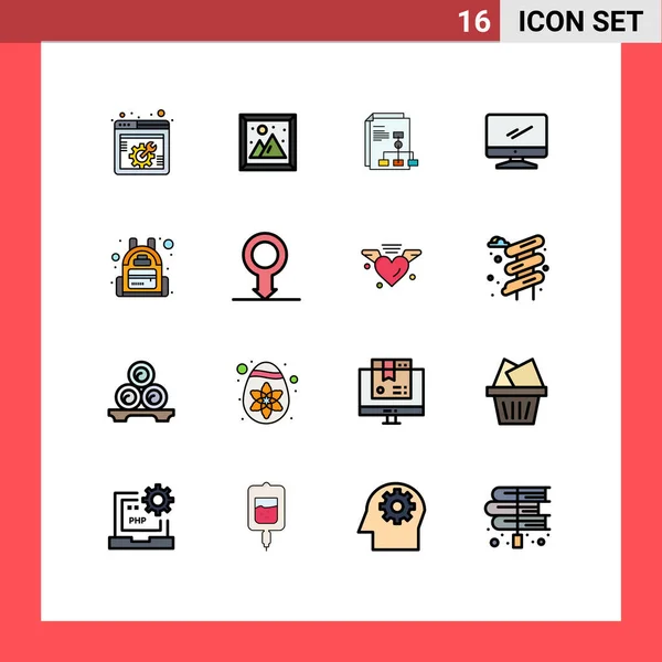 Creative Icons Modern Signs Sysymbols Backpack Imac Presentation Device Computer — Vector de stock