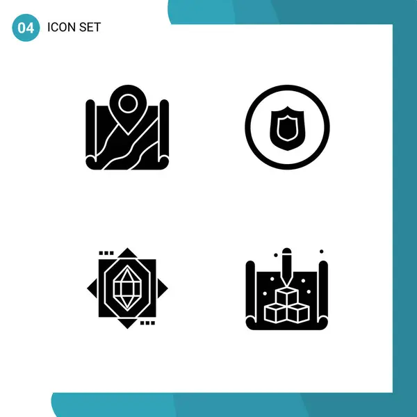 Mobile Interface Solid Glyph Set Pictograms Map Core Google Badge — Stock Vector