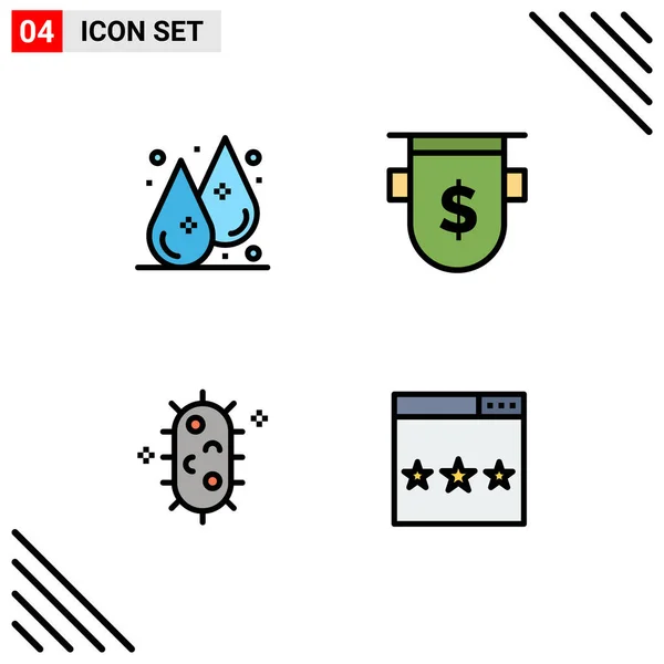 Set Modern Icons Sysymbols Signs Drop Bacteria Water Currency Biology — Vector de stock