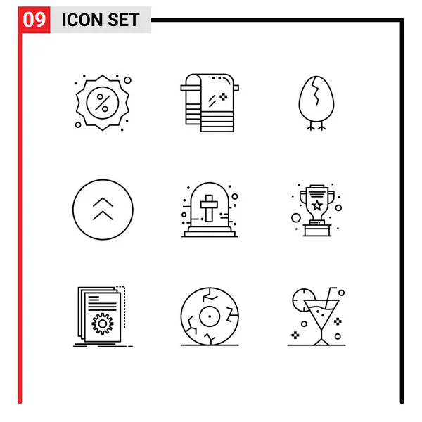 現代的な9つのアウトラインとハロウィーンクロス アップ チキン 矢印などのシンボルのセット編集可能なベクトルデザイン要素 — ストックベクタ