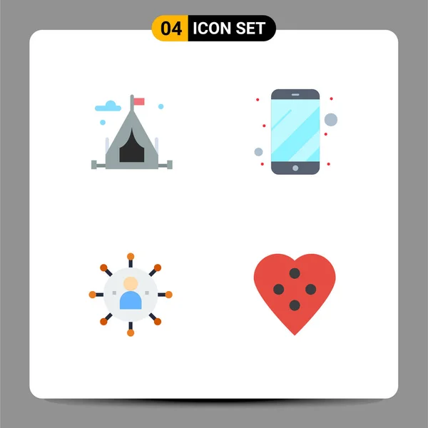 Piktogramm Set Mit Einfachen Flachen Symbolen Von Camping People Handy — Stockvektor