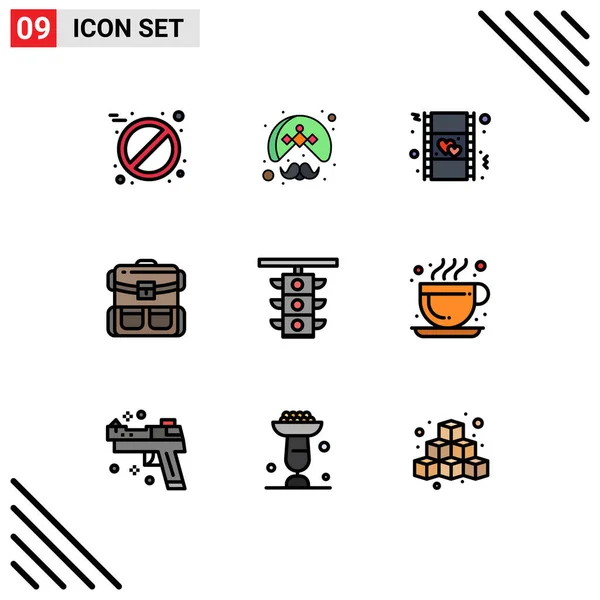 Pictogram Set Simple Filledline Flat Colors Light Luggage Film Bag — Stock Vector