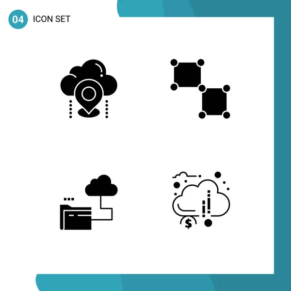 Universal Solid Glyphs Set Web Mobile Applications Location Cloud Map — Stock Vector