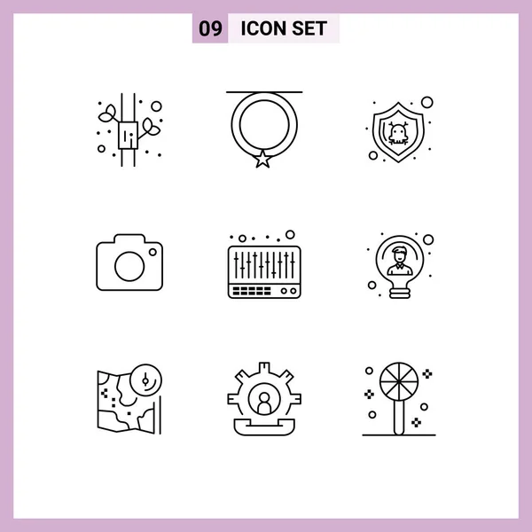 Creative Icons Modern Signs Sysymbols Sound Mixer Protect Camera Image — Vector de stock