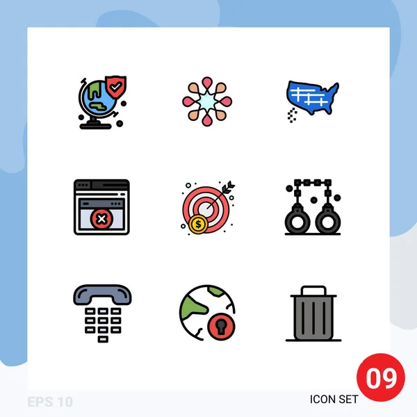 Pictogram Set Simple Filledline Flat Colors Handcuffs Profit States Money — 스톡 벡터