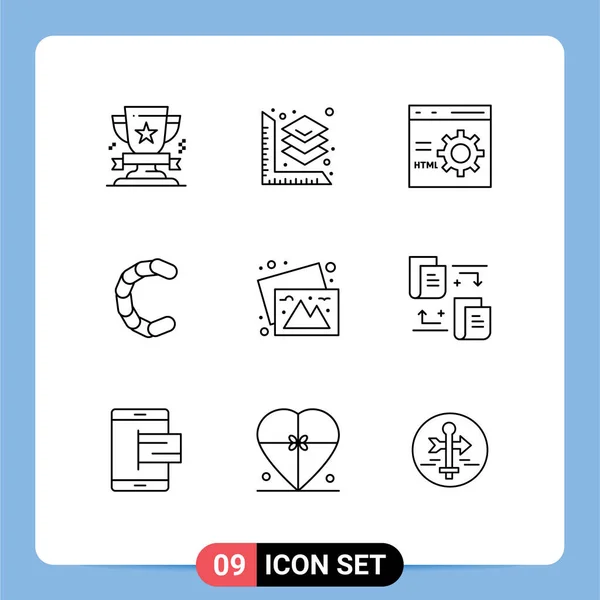 Pictogram Set Simple Outlines Camera Crypto Browser Coin Programming Editable — Stockový vektor