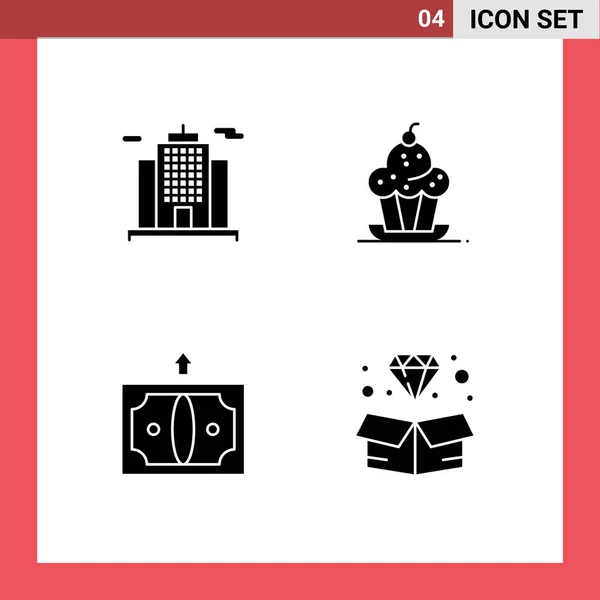 Piktogramm Set Mit Einfachen Soliden Zeichen Für Architektur Wirtschaft Kuchen — Stockvektor
