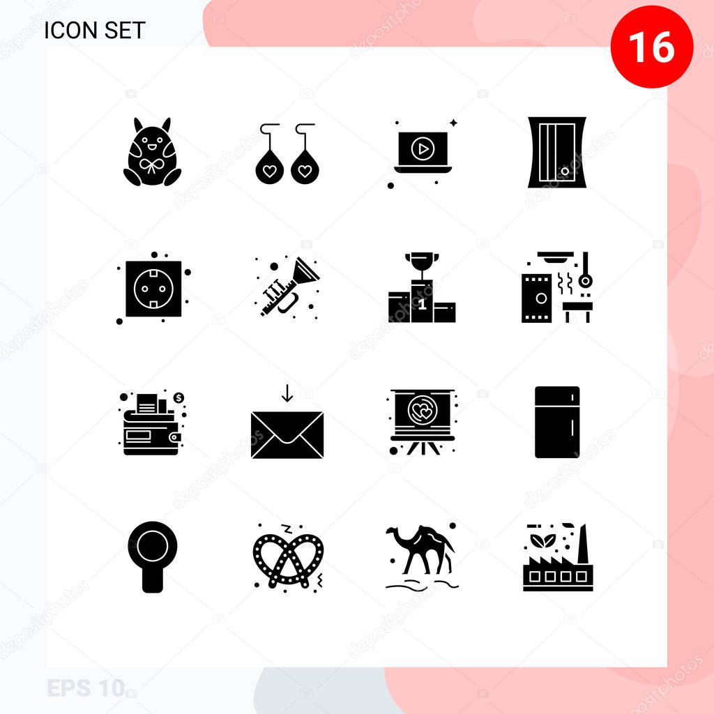 Modern Set of 16 Solid Glyphs and symbols such as power, energy, play, eco, tool Editable Vector Design Elements
