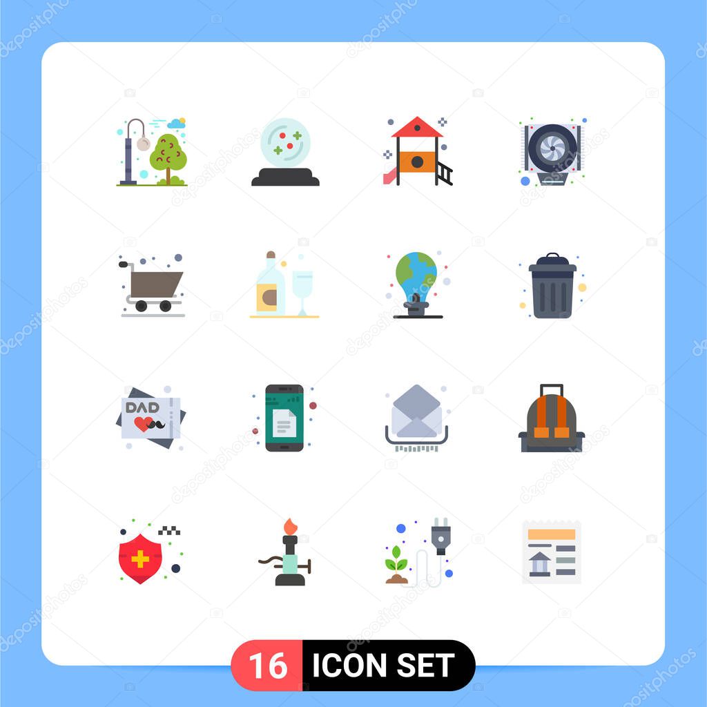 16 Creative Icons Modern Signs and Symbols of online shopping, fan, childhood, cooler, play Editable Pack of Creative Vector Design Elements