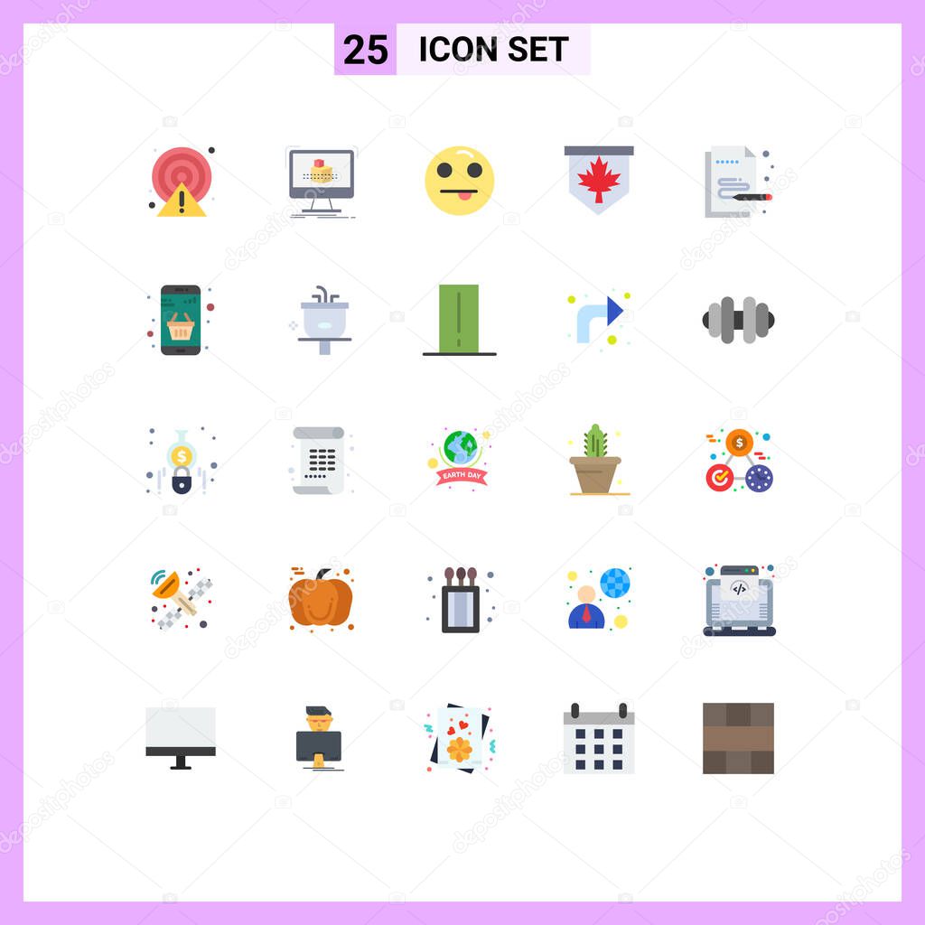 Group of 25 Flat Colors Signs and Symbols for painting, creative, emojis, sign, leaf Editable Vector Design Elements
