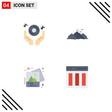 Kulüp, kuş, müzik, manzara, fotoğraf düzenlenebilir vektör tasarım elementlerinin 4 Temel Düz Simgesi Kullanıcı Arayüzü Paketi
