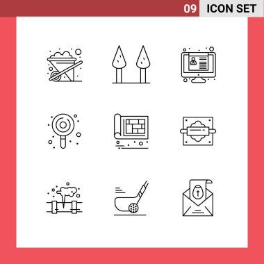 Piktogram Mühendis, inşaat, özgeçmiş, yapı, tatlı düzenlenebilir vektör tasarım elementlerinden oluşan 9 Basit Tasarım Kümesi