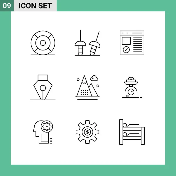 Pictogram Set Simple Outlines Athletics Tool Browser Pen Page Editable — Stock Vector