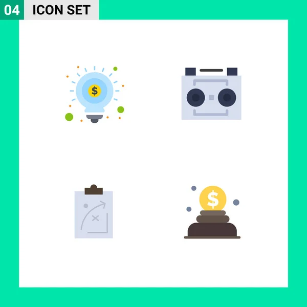 Group Modern Flat Icons Set Idea Plan Marketing Digital Audio — Stock Vector