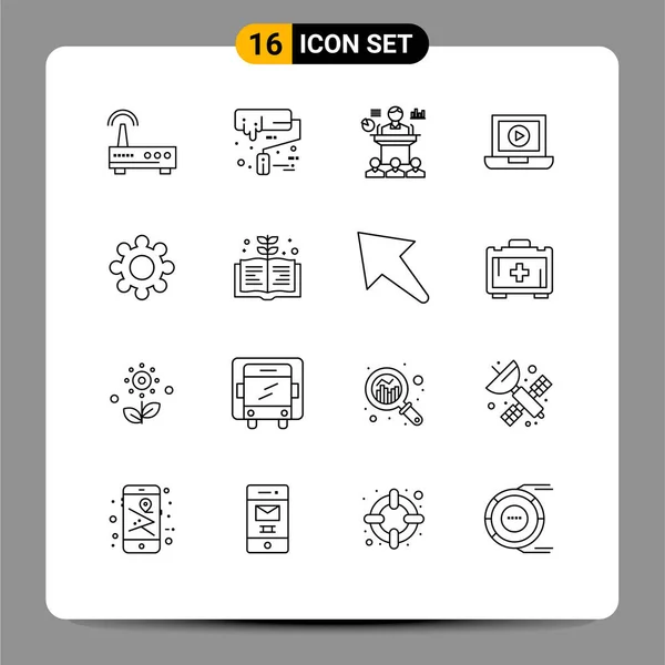 Creative Icons Modern Signs Sysymbols Setting Video Business Computer Seminar — Archivo Imágenes Vectoriales