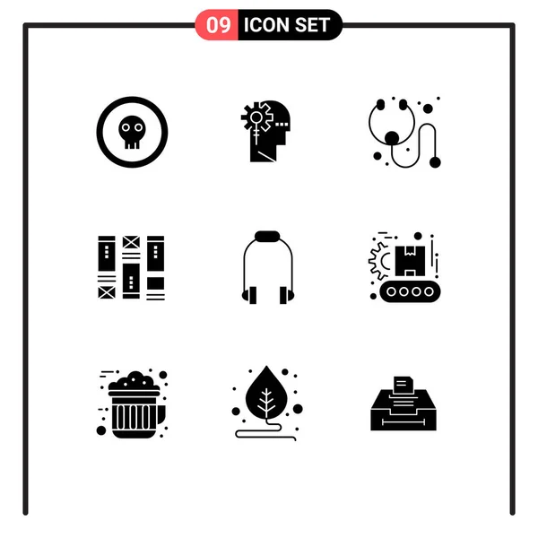 Set Commercial Solid Glyphs Pack Headphone Wirefram Information Sketching Stethoscope — Archivo Imágenes Vectoriales