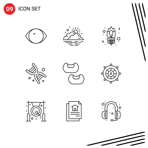 Creative Icons Modern Signs Sysymbols Bean Genetics Weather Dna Rose — Vector de stock