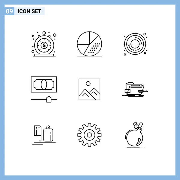 2014 Mobile Interface Outline Set Pictograms Picture Money Search Credit — 스톡 벡터