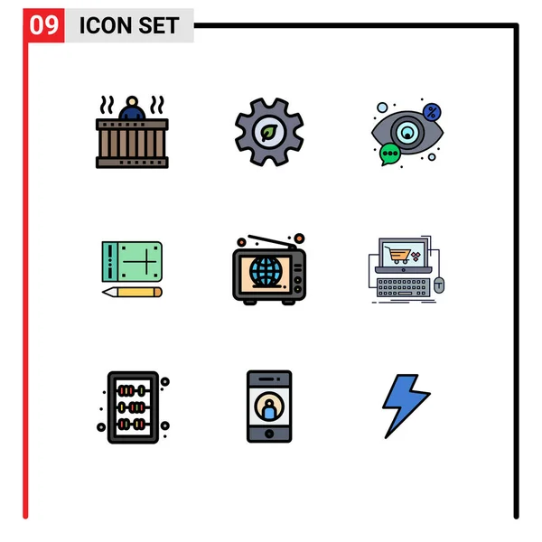 Interface Móvel Filledline Flat Color Set Pictogramas Educação Lápis Meio —  Vetores de Stock