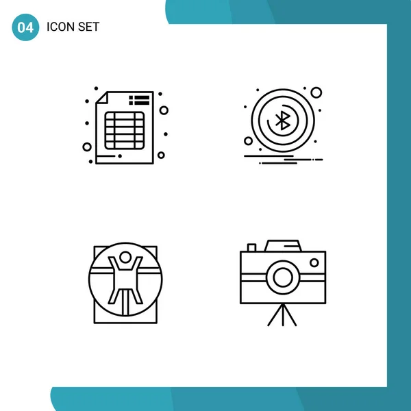 Pictogram 4シンプルなファイルラインフラットカラーのセット監査 ビジネス ビデオカメラ編集可能なベクトルデザイン要素の色 — ストックベクタ