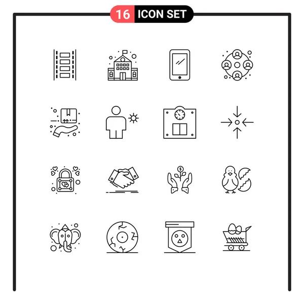 Universal Icon Symbole Grupa Nowoczesne Zarysy Pudełka Praca Smartfon Użytkownicy — Wektor stockowy