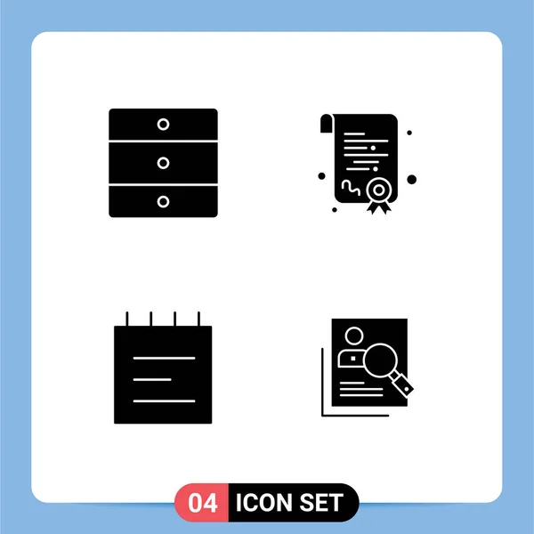 Group Modern Solid Glyphs Set Furniture School Wardrobe Diploma Editable — Stock Vector