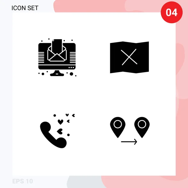 Pacote Glifos Sólidos Criativos Carta Coração Jornal Lugar Gps Elementos — Vetor de Stock