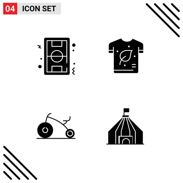 Набор Пиктограмм Простых Символов Футбола Рубашки Футбола Эко Велосипеда Настольного — стоковый вектор