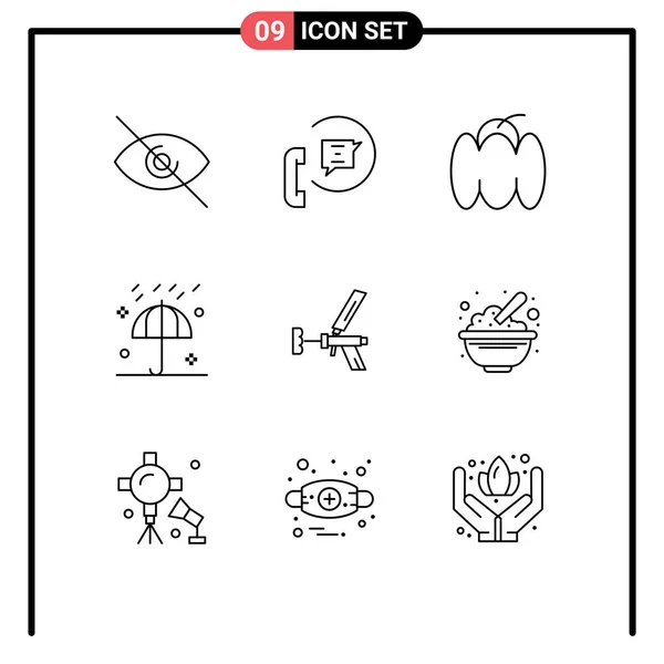 Set Icone Moderne Simboli Segni Foamgun Ombrello Campana Ringraziamento Autunno — Vettoriale Stock