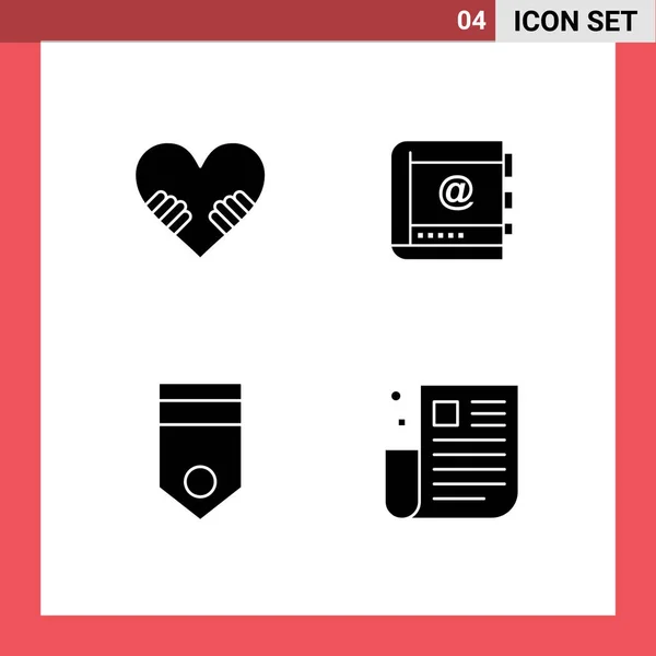 Thematic Vector Solid Glyphs Editable Symbols Heart Phone Book Contacts — Stockový vektor