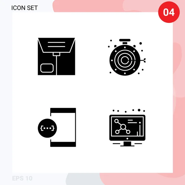 Pictogram Set Simple Solid Glyphs Commerce Developing Stopwatch Goal Device — 스톡 벡터