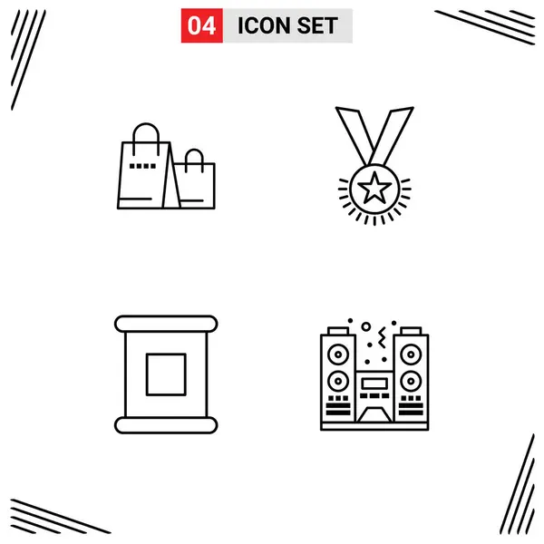Set Commercial Filledline Flat Colors Pack Bag Ribbon Shop Medal — Vector de stock