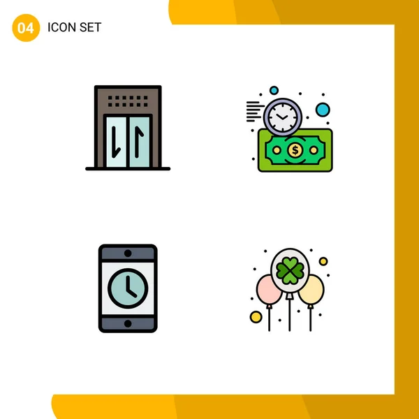 エレベーター モバイル 予算の見積もり スマートフォンの4ユニバーサルファイルラインフラットカラー記号 Editiable Vector Design Elements — ストックベクタ
