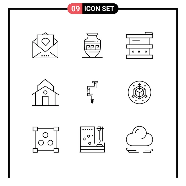 Pictogram Set Van Eenvoudige Schetsen Van Gemeentelijke Kerk Pot Gebouw — Stockvector