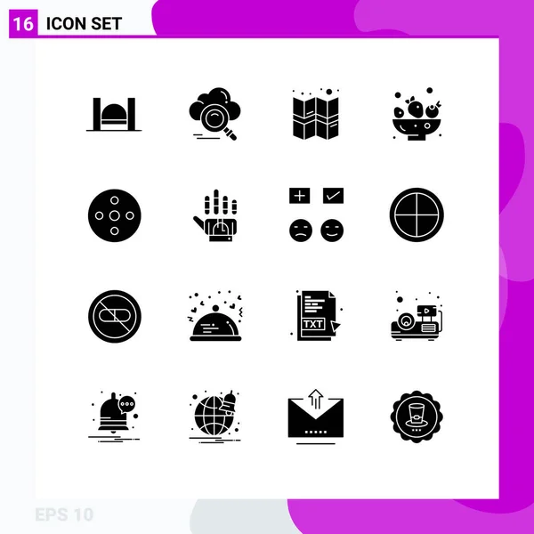 Set Modern Icons Sysymbols Signs Footage Drink Online Food Map — Vector de stock