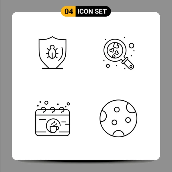 Conjunto Icones Modernos Símbolos Sinais Para Bug Calendário Proteção Amor — Vetor de Stock