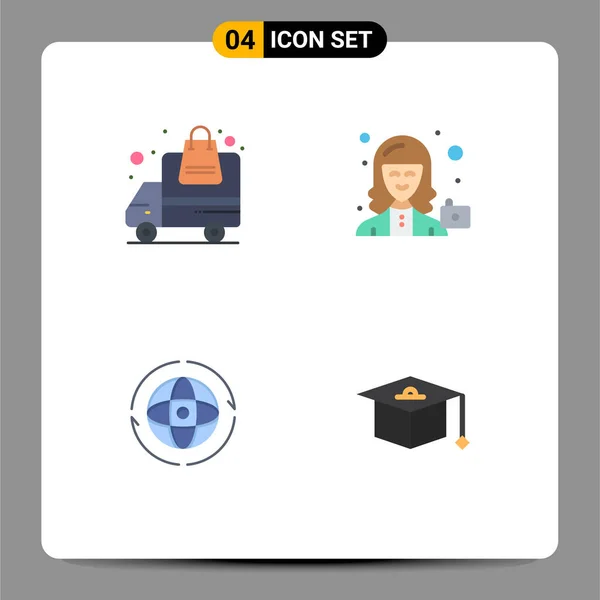 Set Commercial Flat Icons Pack Delivery Globe Order Female Earth — Archivo Imágenes Vectoriales