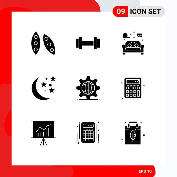 Grupo Universal Símbolos Icon Modernos Glifos Sólidos Servidor Engranajes Muebles — Vector de stock