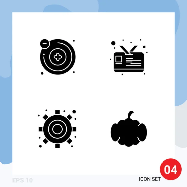 Set Commercial Solid Glyphs Pack Atoms Cucurbit Card Engine Pumpkin — Vector de stock