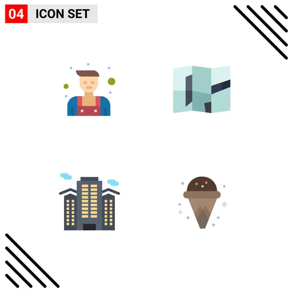 Conjunto Moderno Iconos Planos Símbolos Como Handyman Work Location Building — Vector de stock