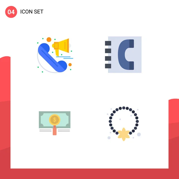 Modern Set Flat Icons Pictograph Announcement Money Marketing Contact Search — Vector de stock